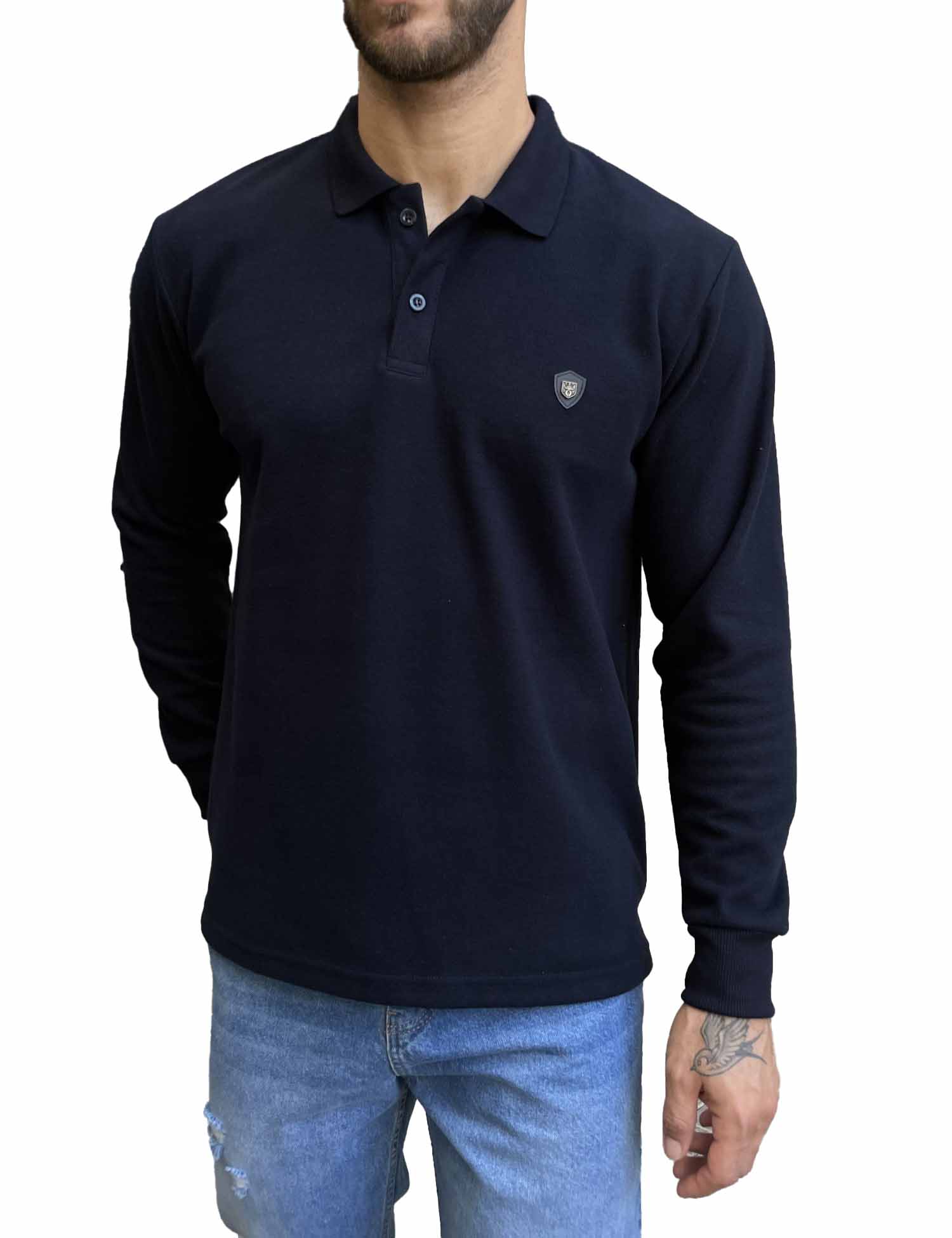 Everbest Ανδρική μπλε navy Polo μακρυμάνικη μπλούζα Plus size 261032N φωτογραφία